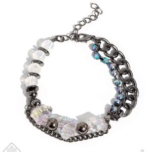 Paparazzi Silver and Black Dual-Design Bracelet Commanding Capability Blue Beads
